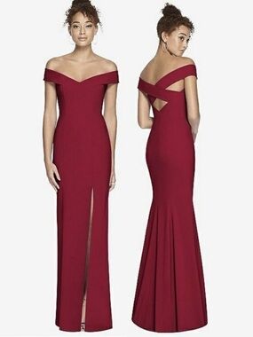 NWT Dessy Collection Crepe Off-the-Shoulder Criss Cross Back Trumpet Gown #3012